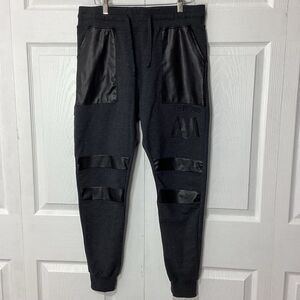 Nappy Tabs Joggers Sweatpants Urban Couture M Men’s Black Faux Leather Pockets